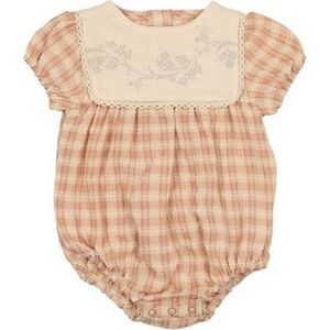 NWT MANIERE Textured Plaid Romper, Peach | 3M 🔥CLEAR THE CLOSET